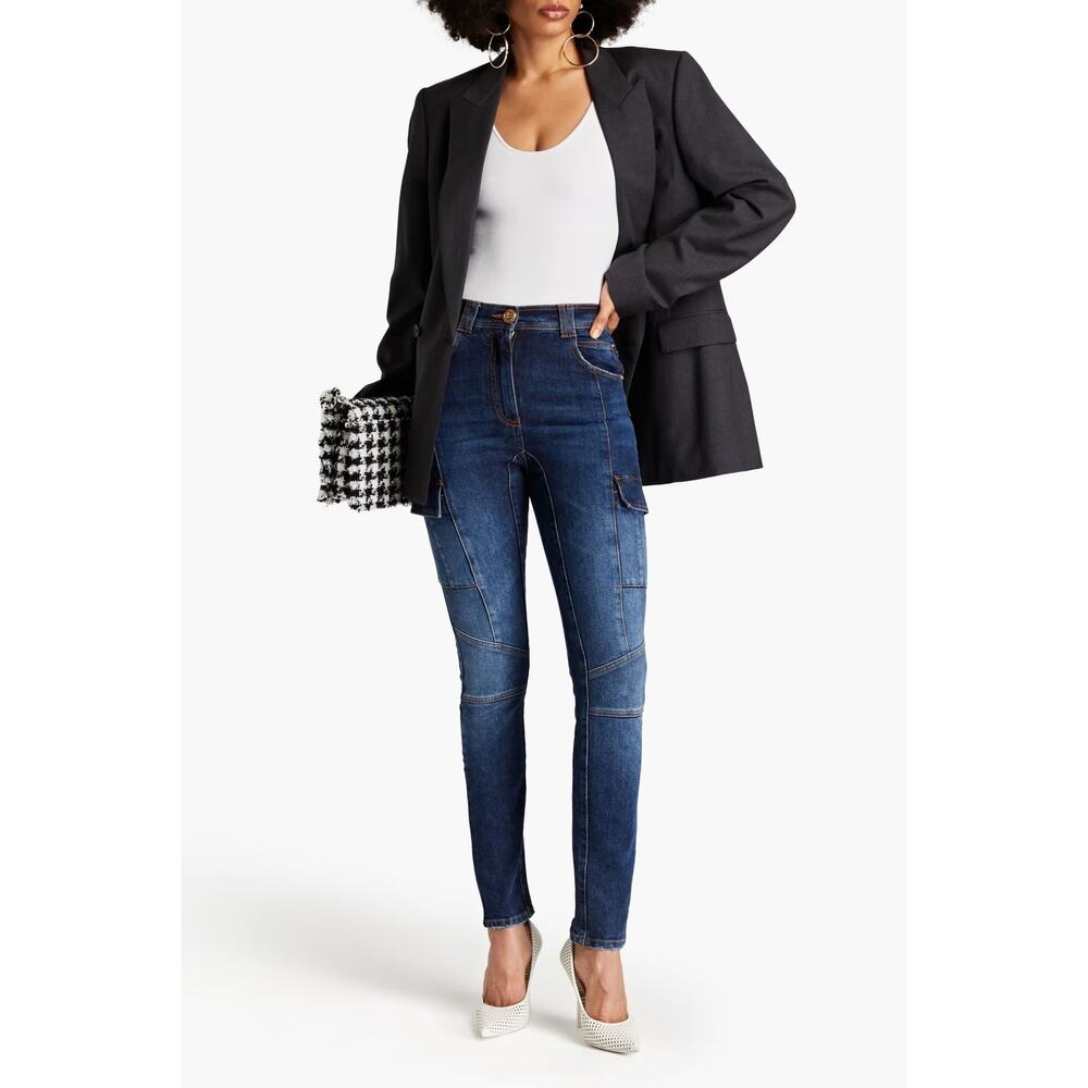 Balmain  Skinny Jeans Blue Mid Denim Faded High-Rise Denim Women's Size 34